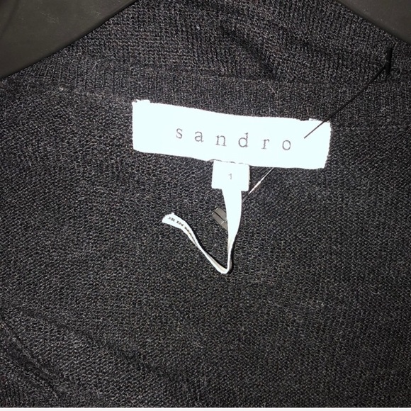 SANDRO S/M Alpaca Fringe Batwing Slouchy Black Sweater Knit EUC Sz 1 S/M - Picture 4 of 6